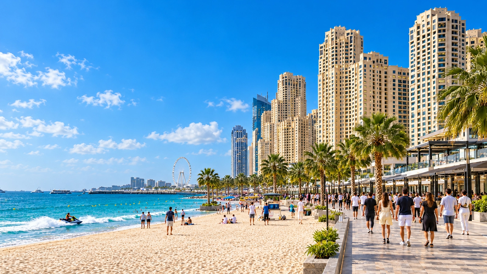 Plage et tours résidentielles de Jumeirah Beach Residence à Dubaï